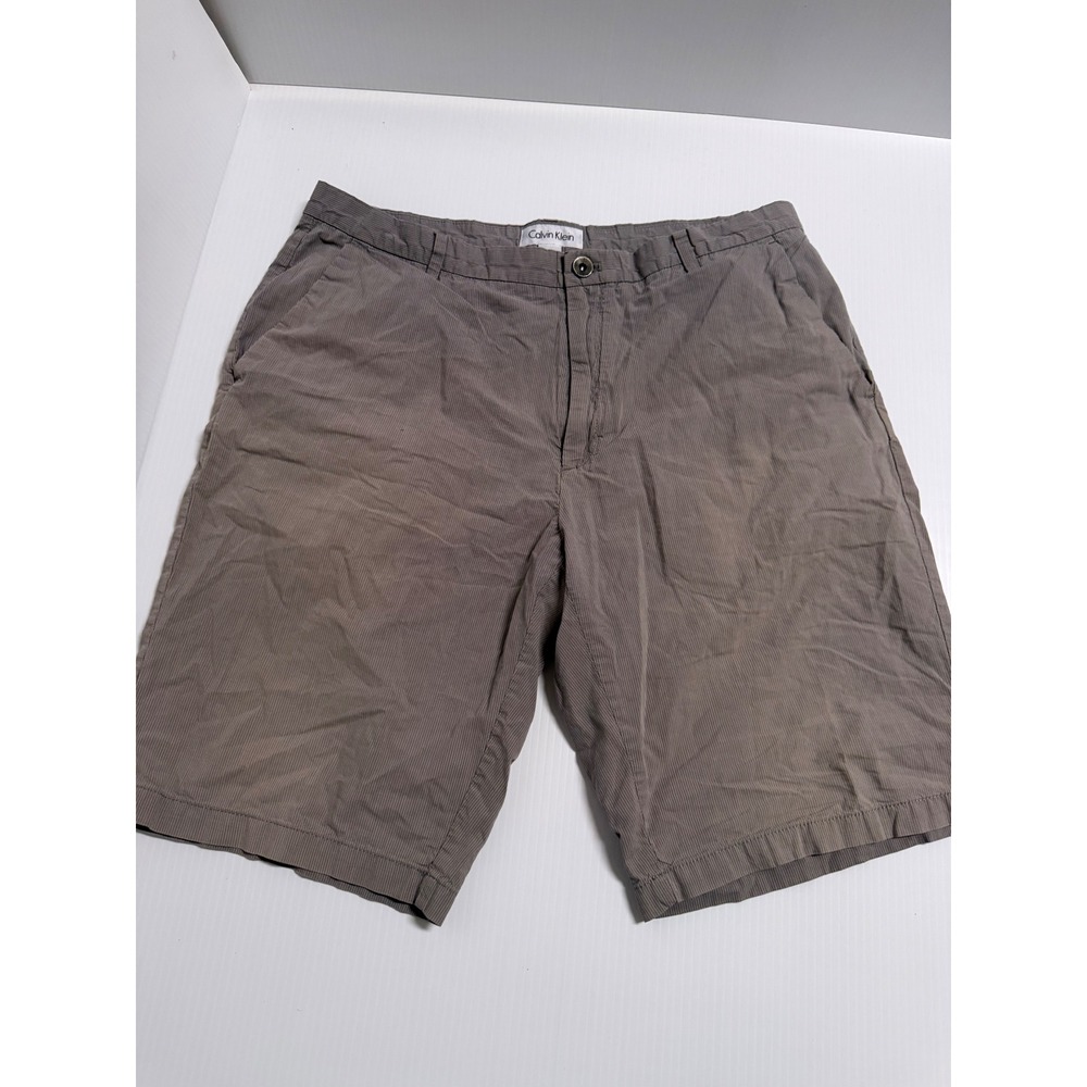 Calvin Klein Mens Corduroy Shorts Size 36 Grey Brown Cotton Flat Front Casual